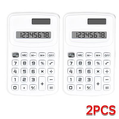 Small Solar Calculator Portable, Cute 8 Digits LCD Electronic Calculator For Home, Office & School Teaching Supplies 2pcs White