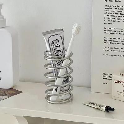 Stainless Steel Toothbrush Holder Metal Bathroom Organizer For Toothpaste & Makeup Brush Storage Stainless Steel Toothbrush Holder Metal Bathroom Organizer For Toothpaste & Makeup Brush Storage
