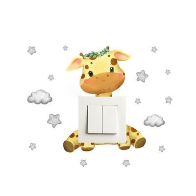 Cute Giraffe Bear Elephant Star Switch Sticker For Kid Baby Bedroom Decoration, Self Adhesive Wall Decals For Child Room pattern 3