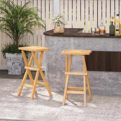 Set Of 2 No Assembly Outdoor Bar Stools, Teak Wood Folding Stools With Countered Seat (350 Lb Capacity) Set Of 2 No Assembly Outdoor Bar Stools, Teak Wood Folding Stools With Countered Seat (350 Lb Capacity)