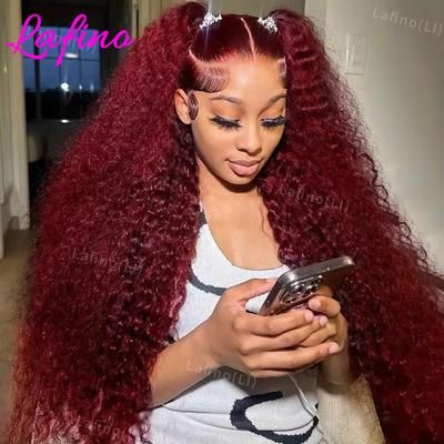 Red Burgundy 13x6 HD Lace Frontal Wig Human Hair, Deep Wave 13x4 Transparent Lace Front Curly Wig Pre Plucked For Black 30inches 13x6 Lace Wig 180 Density