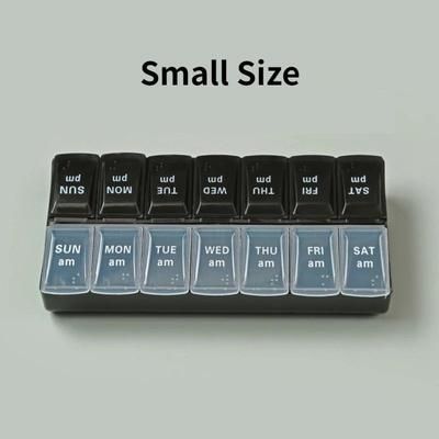 New Weekly Pill Organizer, Portable 7 Day Travel Pill Case With 14 Grids For Vitamins, Medicine & Fish Oil Tablets black white S
