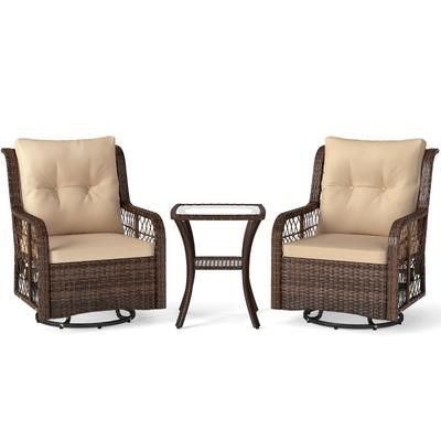 Outdoor Patio Furniture Set, PE Wicker Swivel Glider Chairs & Tempered Glass Side Table With Cushions Outdoor Patio Furniture Set, PE Wicker Swivel Glider Chairs & Tempered Glass Side Table With Cushions