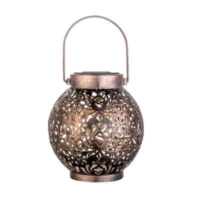 LED Solar Lantern Light Waterproof Hollow Wrought Iron Outdoor Hanging Lights With Projection For Garden Decoration bronze