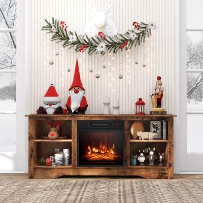 58 Inches TV Stand For Flat Screen TVs Up To 65 Inches With 18" Electric Fireplace Heater & Storage Shelves 58 Inches TV Stand For Flat Screen TVs Up To 65 Inches With 18" Electric Fireplace Heater & Storage Shelves