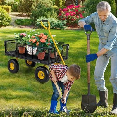 Heavy Duty Utility Garden Wagon With 4 Removable Side Panels, All Terrain Outdoor Yard Cart With Handel Heavy Duty Utility Garden Wagon With 4 Removable Side Panels, All Terrain Outdoor Yard Cart With Handel