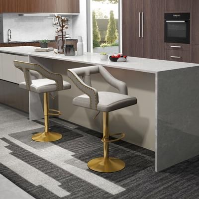 Set Of 2 Bar Chairs With Footrest 2 Layer Electroplated Metal Base, Adjustable Height & Swivel Seat Set Of 2 Bar Chairs With Footrest 2 Layer Electroplated Metal Base, Adjustable Height & Swivel Seat