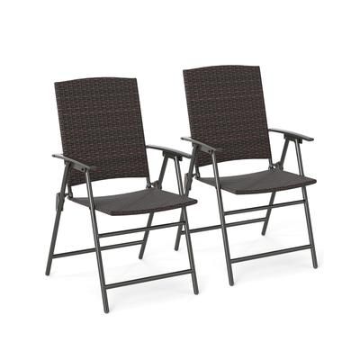 Foldable Patio PE Wicker Dining Chairs With Armrests And Sturdy Metal Frame, Outdoor Seating For Backyard, Porch Foldable Patio PE Wicker Dining Chairs With Armrests And Sturdy Metal Frame, Outdoor Seating For Backyard, Porch