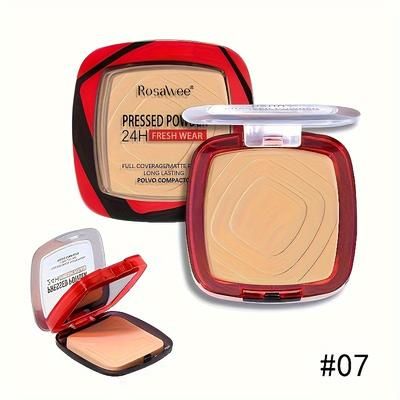 Matte Full Coverage Pressed Powder Foundation With Puff 24H Fresh Wear, Weightless Finishing Makeup 07