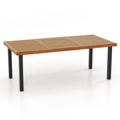Outdoor Acacia Wood Dining Table, 8 Seater Patio Table With Umbrella Hole And Sturdy Metal Frame, Ideal For Gatherings Outdoor Acacia Wood Dining Table, 8 Seater Patio Table With Umbrella Hole And Sturdy Metal Frame, Ideal For Gatherings