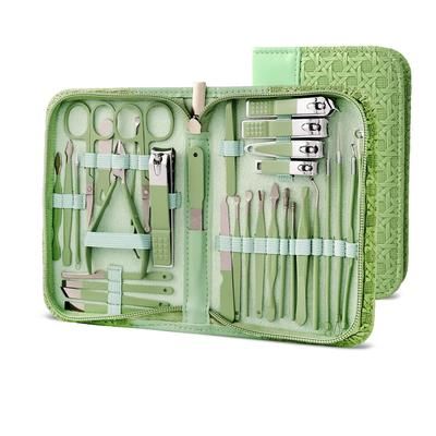 8 32pcs Professional Manicure Set Stainless Steel Pedicure Kit With Nail Scissors, Cutters, And Beauty Tools 32pcs Green