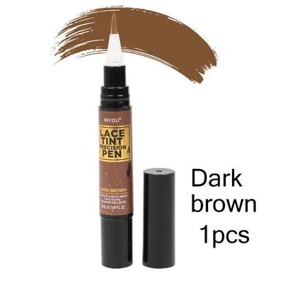 Tinted Lace Pen With Brush, Lace Tint Pen For Wigs, Black Medium Dark Light Brown, 5ml Precision Parting Color Correct 1pcs Dark Brown