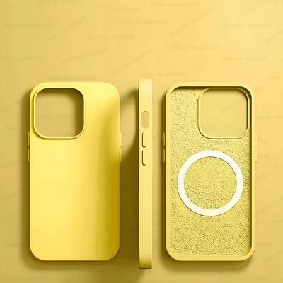 Magsafe Liquid Silicone Case For IPhone, Ultra Thin, Magnetic, Wireless Charging & Shockproof Cover yellow iphone 14 Pro