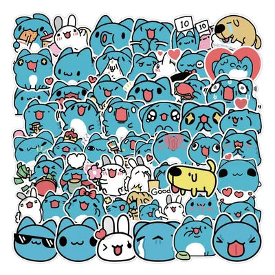 10/60PCS Cute Blue Bobo Meme Graffiti Sticker Capoo Cat Animal Cartoon Decal Notebook Phone Cup Guitar Fridge Waterproof Sticker