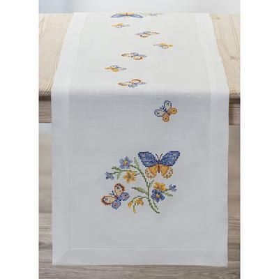 Chemin de table à broder "papillons multicolores"