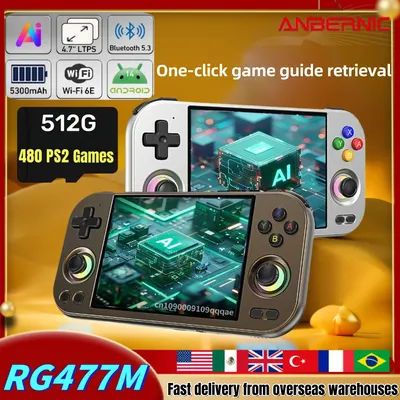 ANBERNIC RG 477M RG477M Retro Handheld Game Console Aluminum Alloy CNC 4.7Inch LTPS In-Cell Touch Screen Android 14 12G+256G NEW