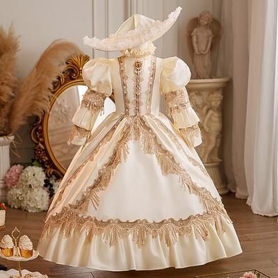 Retrò Vintage Rococò Elegante Maxi Abito da cocktail Accessori Manica a Campana Principessa Fiocco Retrò Abito da ballo Punteggiato Costume Ragazze Reale Natale Halloween Carnevale Mascherata