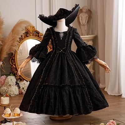 Retrò Vintage Rococò Elegante Maxi Abito da cocktail Accessori Manica a Campana Principessa Fiocco Retrò Abito da ballo Punteggiato Costume Ragazze Reale Natale Halloween Carnevale Mascherata