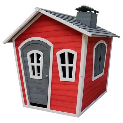 Casetta per bambini, legno FSC, rosso/grigio