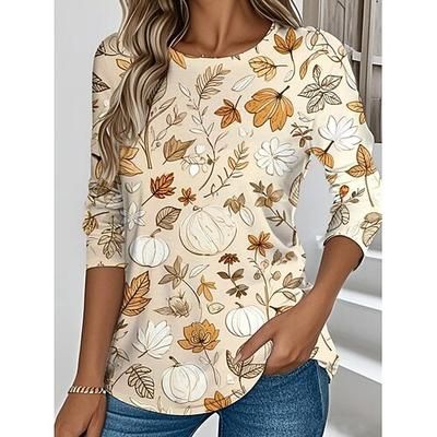 Per donna Maglietta Stampato Floreale Grafico Sfumatura Elegante Vintage Classico Manica Lunga Girocollo Top Regolari Quotidiano Uscire Weekend Bianco Giallo Marrone chiaro Viola Marrone Primavera
