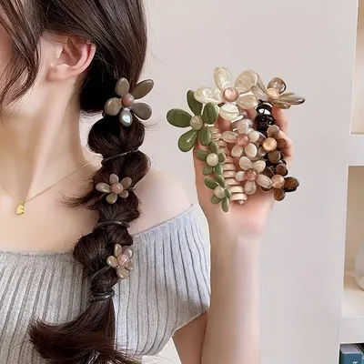 1pc Pearl Flower Bubble Braid Phone Line Hairband Head Rope Female New High end Ins StraightBraid Artifact Hair Accessories New