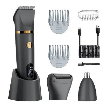 Body Trimmer For Men Hair Clipper Waterproof Electric Shaver USB Recharging LCD Display 3 In 1 Body Grooming Kit For Travel Home