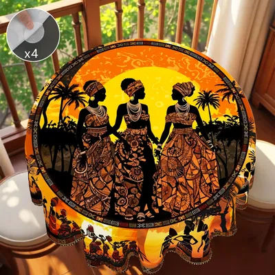 1pc African Woman Theme Polyester Tablecloth with Scalloped Edge, Suitable for Home Kitchen Decor, Room Decoration