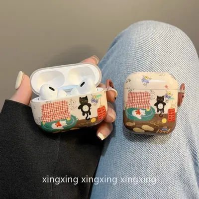 2025 New Cute Black Cat Headset Case for Airpods Pro Pro2nd Cover Shockproof for Airpod 1 2 3 4 Cases