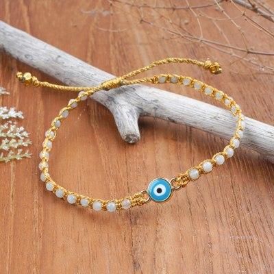 'Turkish Eye Gold-Accented Aquamarine Resin Macrame Bracelet'