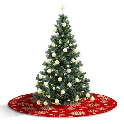 Jupes d'arbre de noël de 35.4 pouces, motif de flocon de neige, tapis d'arbre de noël rouge, décoration d'arbre de noël, décoration de joyeux noël
