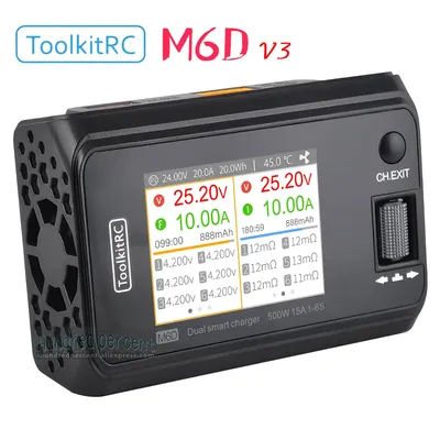 ToolkitRC M6D intelligent charger dual channel lithium battery fast charging 2CH DC 500W 15A 1-6S ISP 2.4-inch display screen