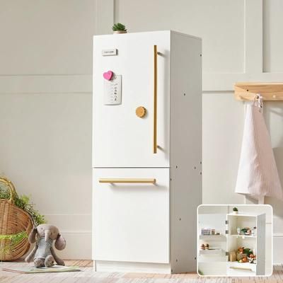 Tiny Land Play Kitchen Accessories Play Kitchen Fridge: Wooden Cabinet Refrigerator for Kids