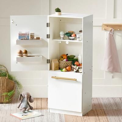 Tiny Land Play Kitchen Accessories Play Kitchen Fridge: Wooden Cabinet Refrigerator for Kids