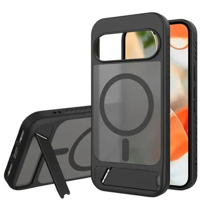 Coque mate antichoc Design Armor pour Google Pixel 10 9 Pro XL, Charge magnétique sans fil, support caché, couverture semi-transparente