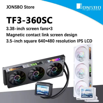JONSBO TF3-360SC All-in-one CPU Water Cooler 3.5-inch IPS LCD 3.38-inch screen fan*3 4-screen design for LGA 1851/1700 AMD AM5