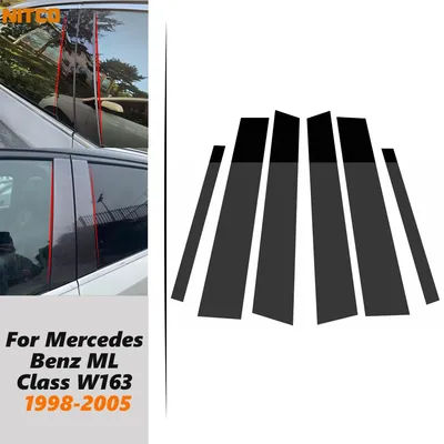 Noir brillant 6 pièces pilier en carbone colonne de porte fenêtre BC garniture autocollant couverture adaptée pour Mercedes Benz ML classe W163 1998-2005