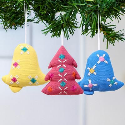'Thai-Made Christmas-Themed 3-Piece Floral Rayon Ornament Set'