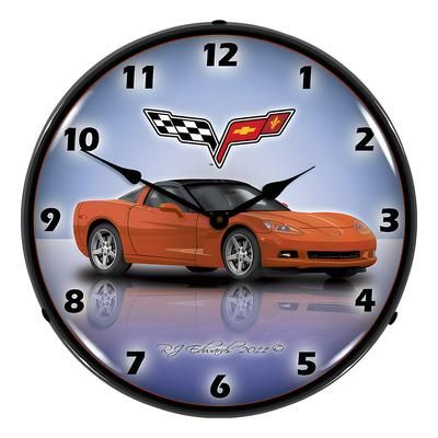 Collectable Sign and Clock C6 Corvette Inferno Orange Backlit Wall Clock