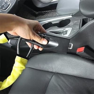 Bloccasterzo per auto, bloccacintura di sicurezza, dispositivo antifurto, barra di sicurezza antifurto regolabile con cavo in acciaio, blocco di sicurezza retrattile per auto per la protezione del