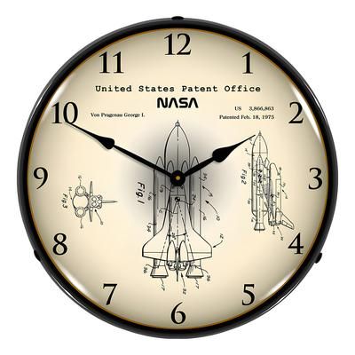 Collectable Sign and Clock 1975 NASA Space Shuttle Patent Blueprint Backlit Wall Clock