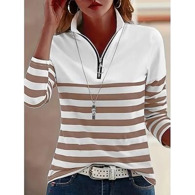 Per donna Tunica Grafico A righe Vintage Elegante Classico Manica Lunga Colletto a Camicia Top Regolari Quotidiano Sportivo Uscire Nero Rosso Blu Verde Cachi Primavera Autunno