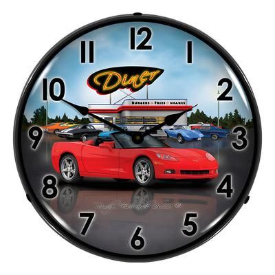 Collectable Sign and Clock C6 Corvette Convertible Diner Backlit Wall Clock