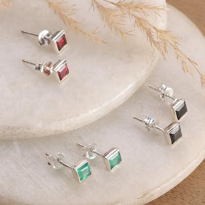 '3-Piece 1-Carat Gemstone Stud Earrings Set Crafted in India'