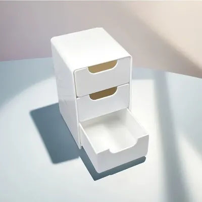 White three-layer plastic drawer storage box, suitable for office supplies, cosmetics, desktop, desk storage, durable