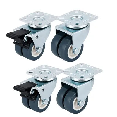 4-Pack Heavy Duty Plate Casters, 362.87KG Load, Silent Swivel Wheels with Lock, Furniture Trolley, Durable, Silver Finish