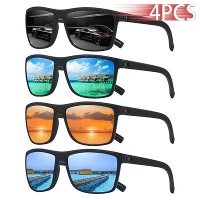 4 Paires de Lunettes de Soleil Tendance à Motif Écossais Vintage pour Hommes et Femmes, Idéales pour la Pêche et la Conduite, Lunettes de Soleil de Luxe de Marque Designer