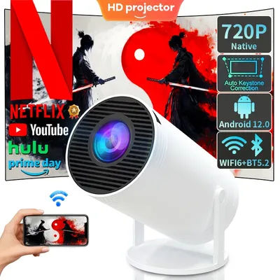 S100 Android 12.0 Portable Projector | WiFi 6 Dual band+Bluetooth 5.4 Wireless Screen Projection without Stunning | 720P HD | On