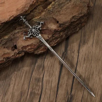 1 Piece Vintage Sword - Shaped Hair Stick: Intricate Silver Metal Design, Ideal for Cosplay, Gothic & Fantasy Styles
