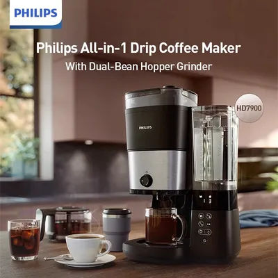 Macchina da caffè Philips Macchina da caffè di grande capacità da 12,5 litri Contenitore doppio per chicchi di caffè da 450 ml Macinazione e agitazione Mantieni caldo