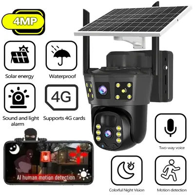 Outdoor Wireless PTZ Camera Solar IP Camera 4MP HD Built-in Battery Video Surveillance Camera Long Time Standby V360pro